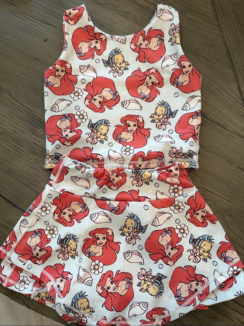 Girls Red Character Print Matching Set - Ariel Inspired Swim Top & Skirt